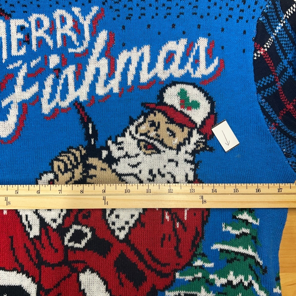 Merry Fishmas Ugly Christmas Sweater Santa Fishing Tacky Holiday M - Picture 4 of 6